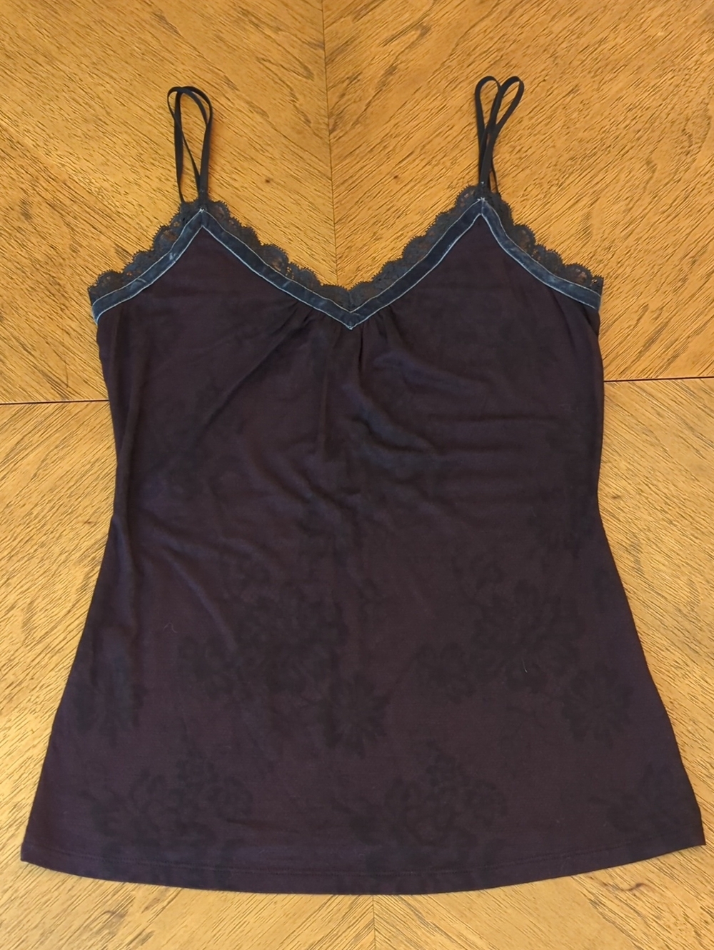 Y2K Express Purple Black Lace Velvet Trim Camisole Tank Top Dainty Twilightcore